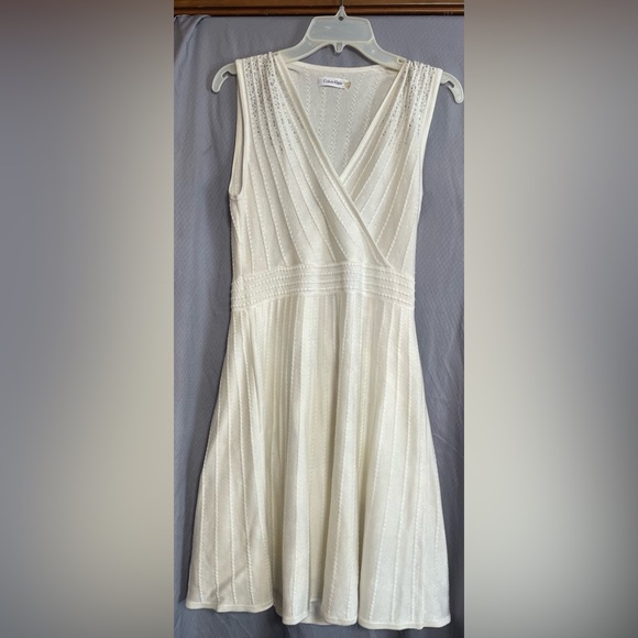 Calvin Klein Elegant Cream V-Neck Dress with rhinestones - Picture 1 of 5